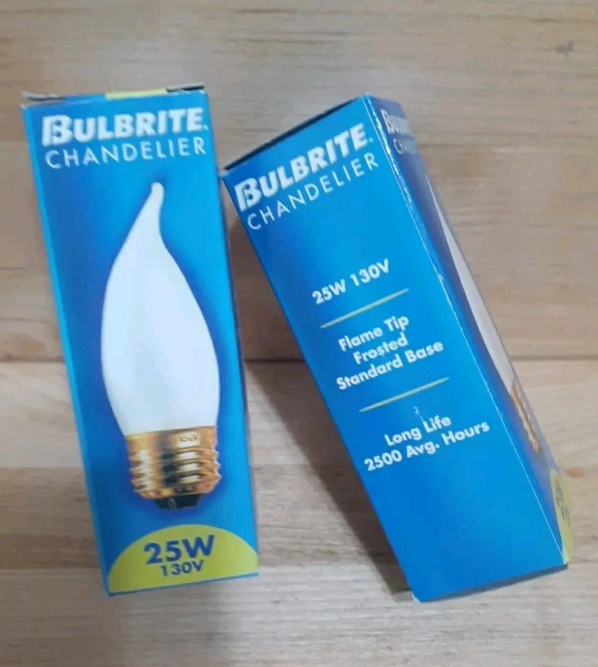 2 CT: Bulbrite FLAME TIP FROSTED 25 WATT 130V Torpedo Chandelier Bulb Lamp SAVE! - Image 2 of 4