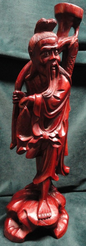 Vintage Antique Carved Rosewood FISHERMAN Detailed 16" tall Sculpture