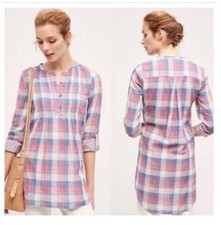 Holding Horses Anthropologie Halfpenny Plaid Oversized Tunic Shirt Women 4 New