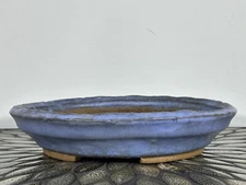 Preowned Japanese Tokoname Glazed Round Bonsai Pot Ryureiku - 10” By 2 1/8”