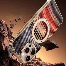 Fr iPhone 16 Pro Max 15 14 Mag Safe Magnetic Frameless Ring Kickstand Case Cover