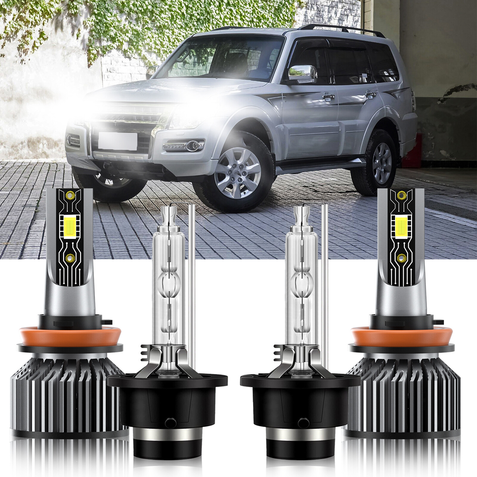 For Mitsubishi Montero 2017-2019 H11 D2S LED HID Headlight Bulbs Hi Low 6500K
