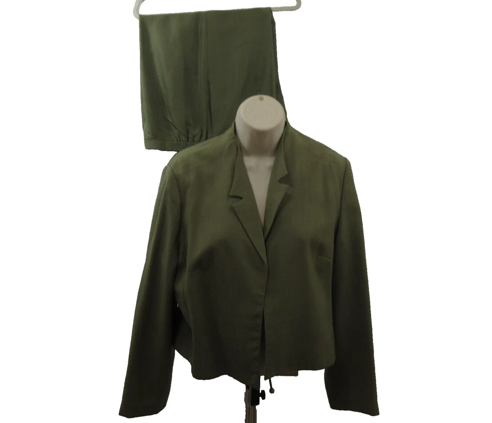 Calça Henry Lee/Judith Hart feminina 2 peças frente aberta 14 100% seda verde 14P - Imagem 2 de 4