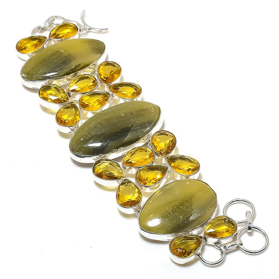 Bumble Bee Jasper Citrine Gemstone Bracelet 925 Sterling Silver 7-8