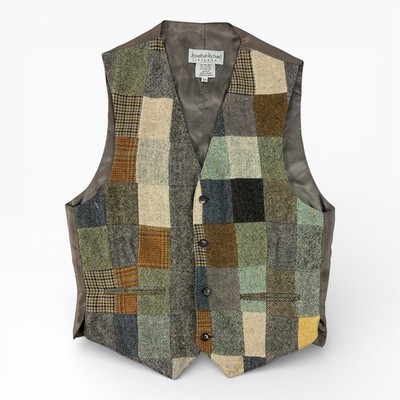 Jonathan Richard Ireland Mens Wool Multicolour  Patchwork Vest Satin Back Size M