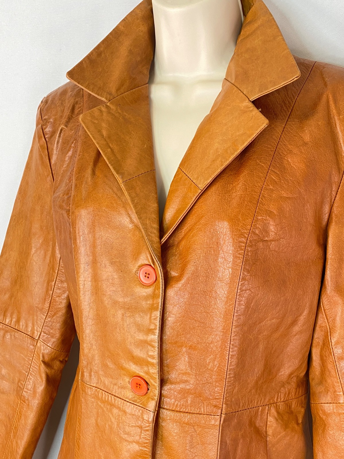 Vintage 1970s brown leather jacket caramel light … - image 2