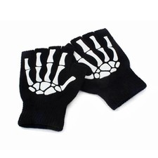 Skeleton Skull Half Finger Gloves Cycling Gym Fitness Halloween Costume Gloves