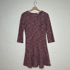 Gap Women's Houndstooth Tweed 3/4 Sleeve Crewneck Dress Red Black White Size 2