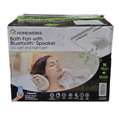 HOMEWERKS  7130-13-BT Bath Fan with Bluetooth Speaker LED Light 110 cfm Tested