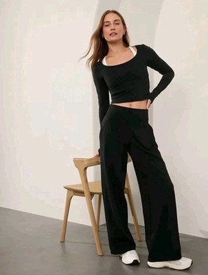 Athleta Women Venice High Rise Wide Leg Pant Black Size S Pockets Work Office