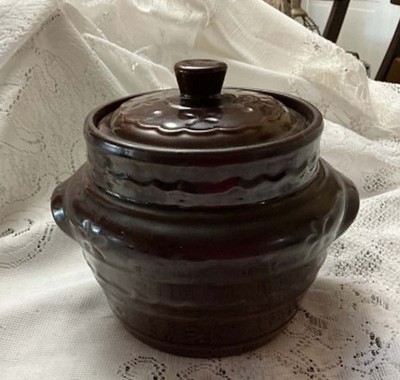 Marcrest Stoneware Daisy Dot Brown Glazed Oven Proof Crock Bean Pot with Lid USA