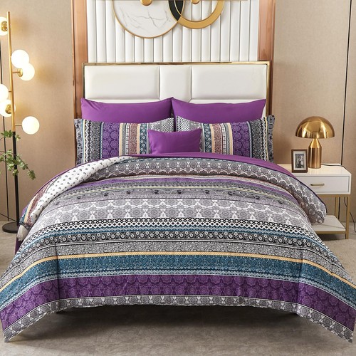 Boho Comforter Set Queen Size,8 Piece Bed in a Bag Bohemian Striped Bedding 