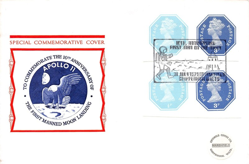 APOLLO 11 10TH ANNIV. CACHET W 1974 SERIES 1"WORBOYS" STAMPS CANCELLED JULY 1979