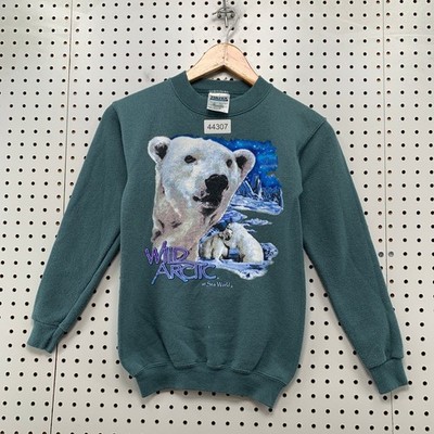 Vintage Polar Bear Wild Arctic Sea World Tultex Sweatshirt Youth M 10/12 Green