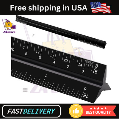 12'' Aluminum Architectural Scale Ruler Triangular Drafting Blueprint Laser Etche