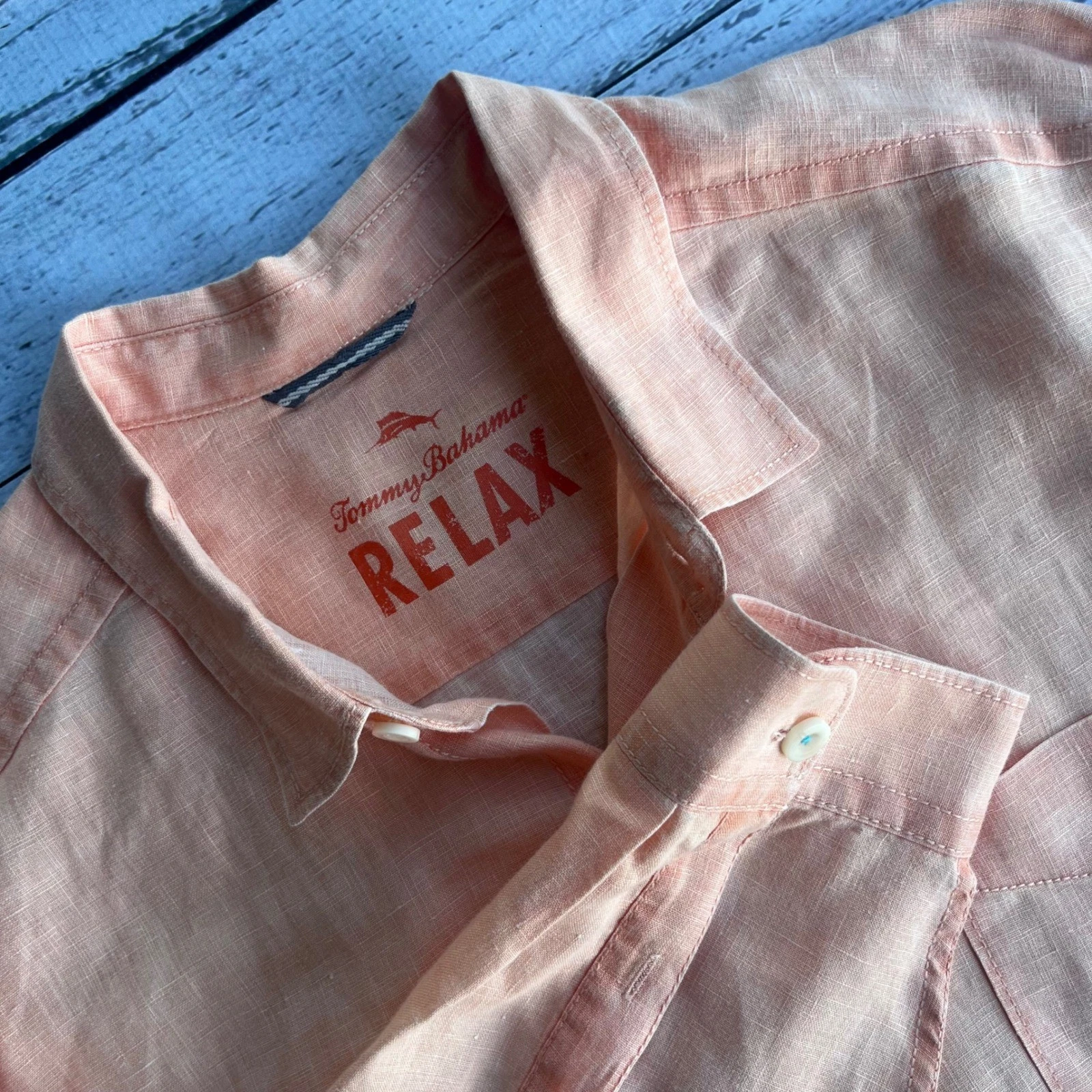Tommy Bahama Relax Mens XL Peach 100% Linen Resortwear Long Sleeve Button Shirt