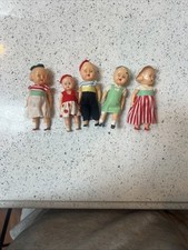 5 celluloid little dolls toys from 1940/50s Made in Hong Kong -very RARE