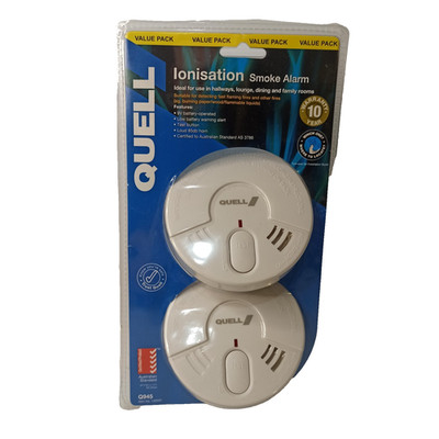 Quell Q9462 Ionisation Smoke Alarm (2 Pack) 9v Battery Operated 85db Horn New