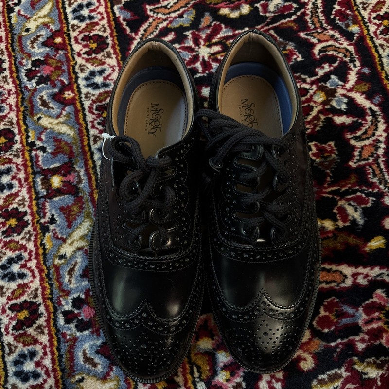 Black Ghillie Brogues Scottish Kilt Bagpiper Leather Shoes Size 7 1/2 Scot McKay