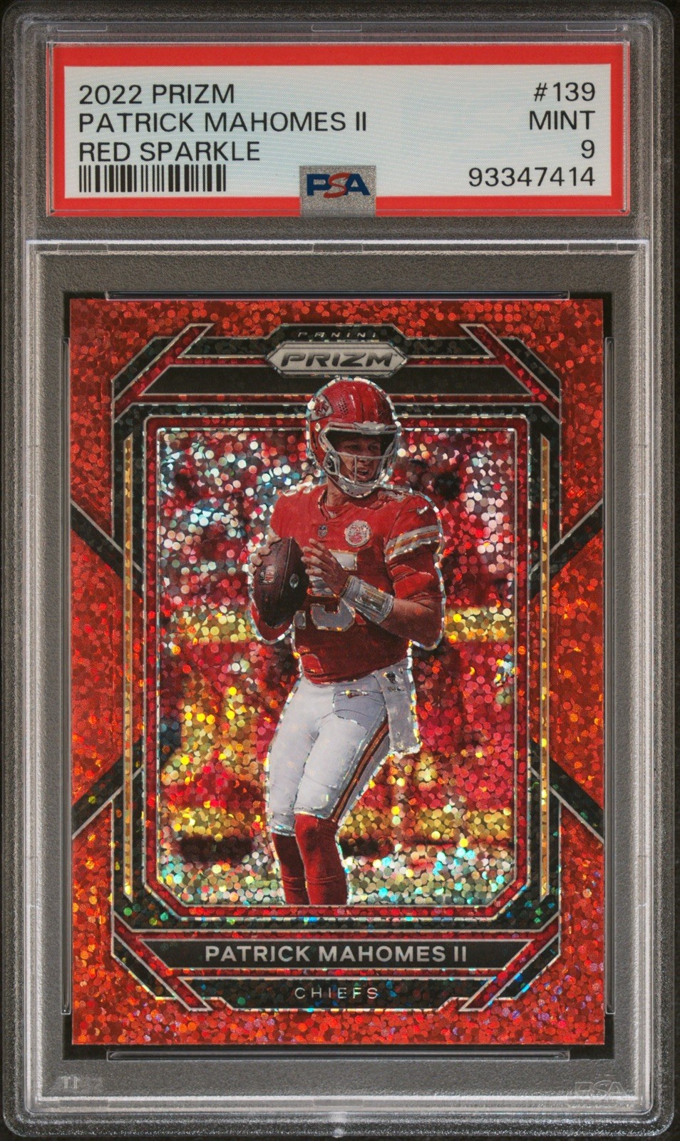 2022 Panini Prizm - Patrick Mahomes II #139 Red Sparkle Prizm PSA 9