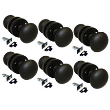 Image of Matt Black Round Door Knob Set Including Tubular Latch - Modern Victorian Style
