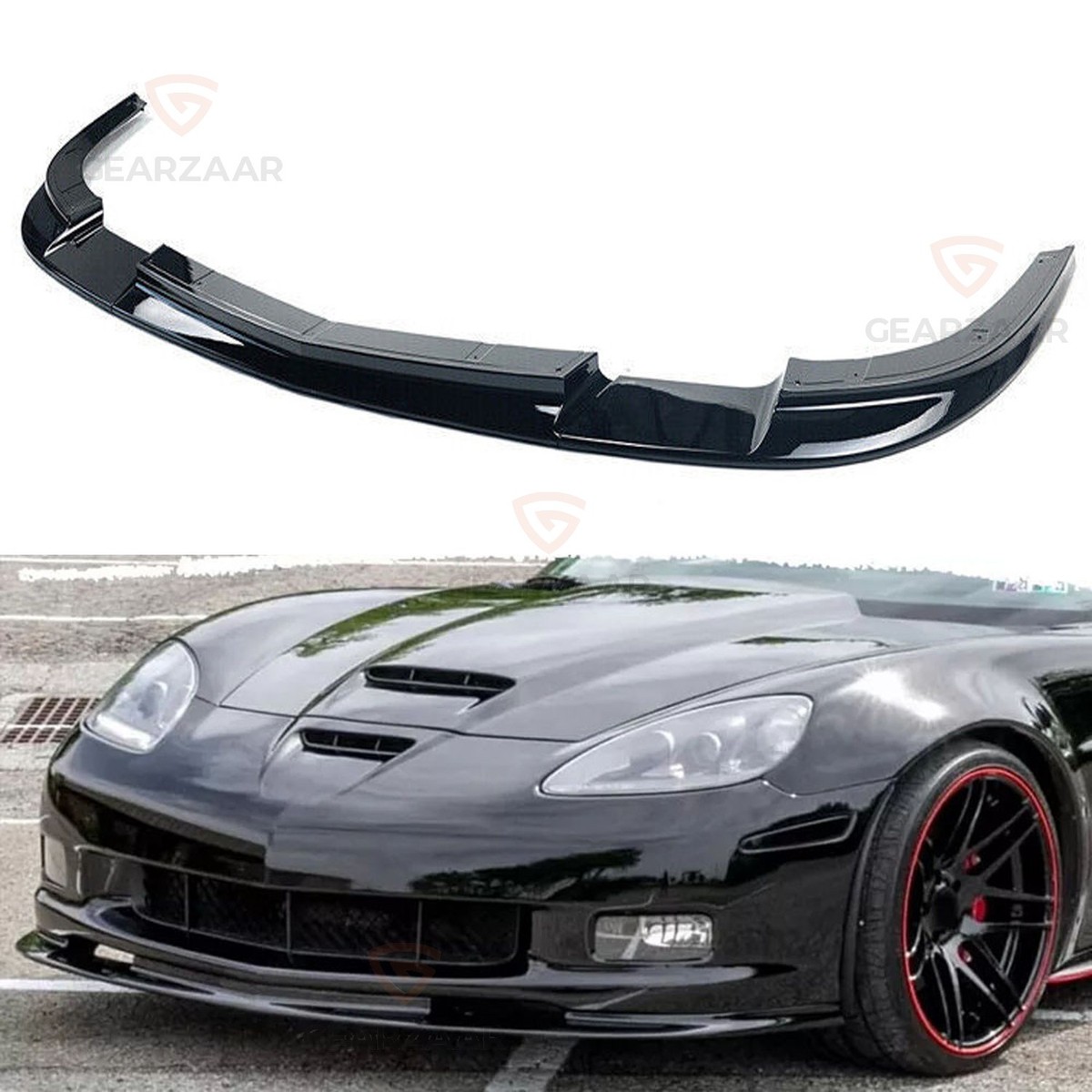black Apple 本体＋ディティールアップパーツSET For Corvette C6 Z06 06-13 | ZR1 Style Glossy Black Front Bumper