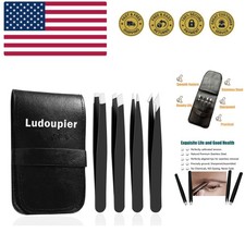 4 1 Pieces Tweezers Set with Travel Case, Great Precision Upgrade Profession...
