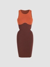 Cider Women's Color Block Sleeveless Side Cut Outs Ribbed Sweater Midi Dress S