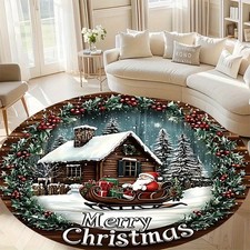  Velvet 850gm  Christmas Cottage and Santa Claus Pattern Mat,Thickened and Wear-
