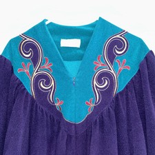 Vanity Fair Robe Purple Teal Velour Gold Embroidery Zip XXL Made in USA Vintage