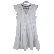 Knox Rose Boho Prairie Lace Flowy Tiered Midi Summer White Dress Womens XS