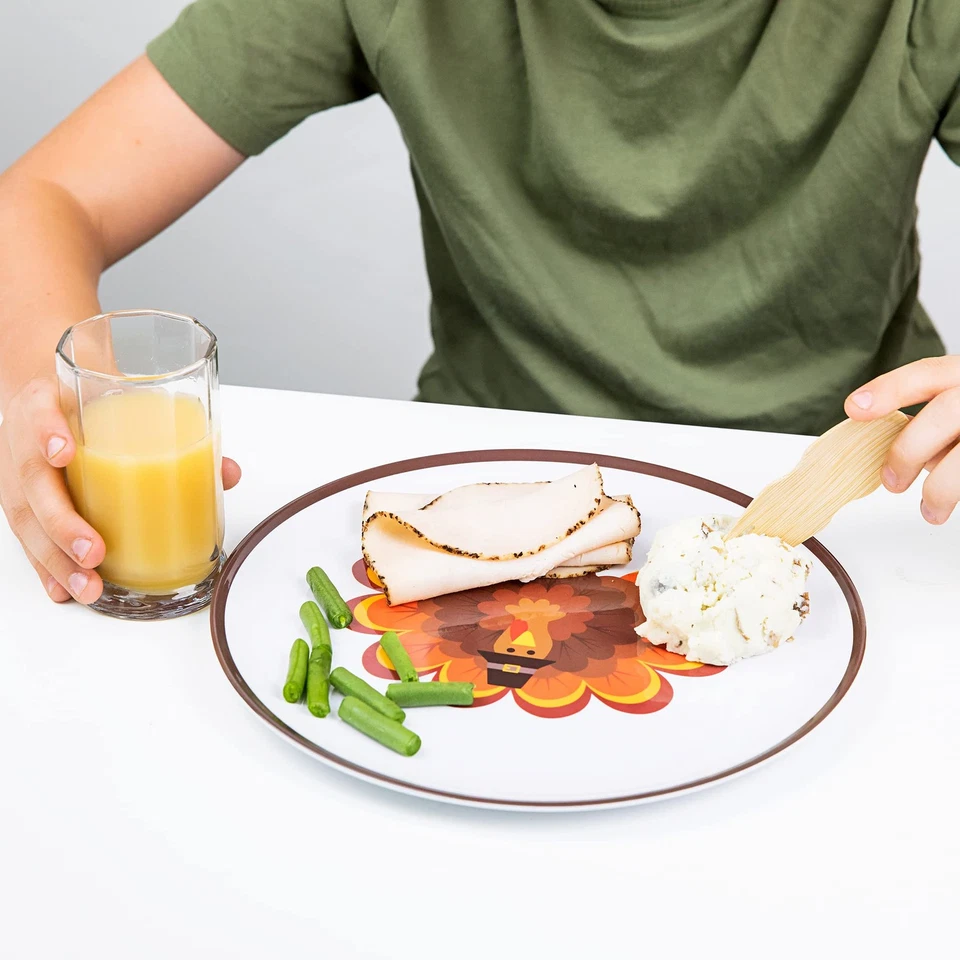 Platos de Acción de Gracias para Niños - Juego de 4 Diseños de Pavo Melamina para Vacaciones Foto 4 de 4