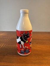 Vintage Egizia Glass Milk Bottle Dairy Cow & Milkman Vibrant Painted