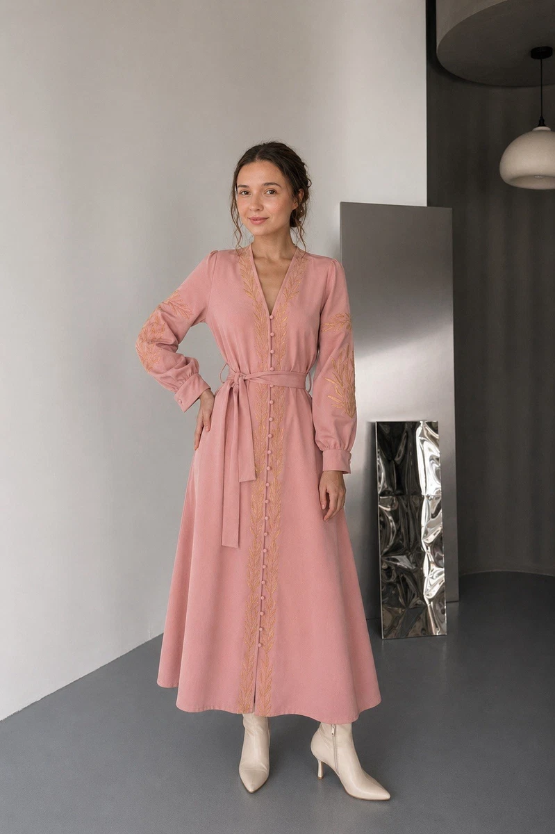 knee length dresses for ladies Carnation Long Sleeve Knit Maxi Dress
