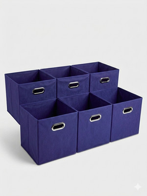 Blue 10'' 6 pcs Fabric Storage Bins Box Cube Basket Container Metal Handle
