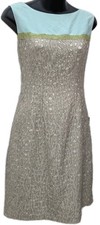 NWT $448  Tahari Women Sheath Dress Beige/Aqua Sleeveless Size 2
