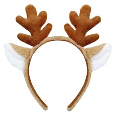 Plush Reindeer Antler Headband   Brown Antlers with White Ears Christmas Hall...