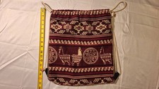 Vintage Boho Llama Drawstring Backpack Bag Peruvian Textile Andean Red Tribal