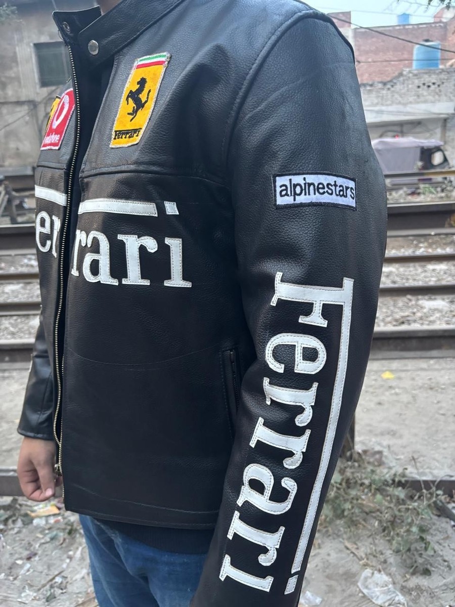 Ferrari Racing Leather Jacket Vintage F1 Logo Men's Motorcycle
