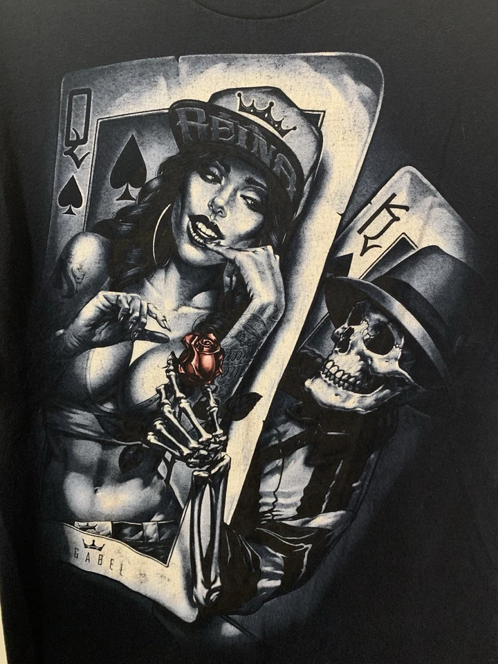 Camisa negra grande OgAbel Gangsta Love Skeleton King & Queen Hip Hop Streetwear Foto 2 de 4