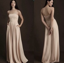 NEW BHLDN Elsie Satin A-line Gown Bridesmaids Dress Removable Straps 4 Cream
