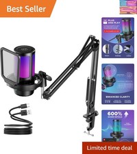 Gaming USB Microphone, Noise Cancellation Condenser Mic with Mute, Gain, RGB ...