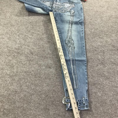 Guapi Jeans Mens 30 Rhinestone Skeleton Crystal Buckle Limited