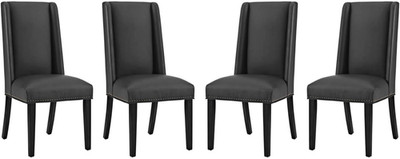 Baron Modern Tall Back Wood Faux Leather Upholstered Parsons Four Kitchen and Di