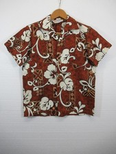 Vintage 60s Royal Hawaiian Barkcloth Shirt Brown Aloha Hibiscus Floral