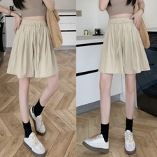 Weites Bein Shorts Kunstseide Hosenrock Elastisch Taille Plissiert Atmungsaktiv