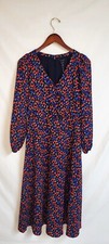 Ann Taylor Cherry/Blueberry Full Length Colorful Dress Size 0 NWT V-Neck Button 