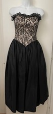 Vtg 80s Gunne Sax Strapless Corset Black Lace Tulle Prom Dress Sz 5 XXS