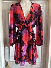 Red Floral Mini Dress Size 10-12