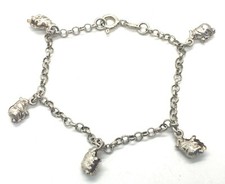 Womens Cute Elephant Charm Chain Sterling Silver 925 Bracelet